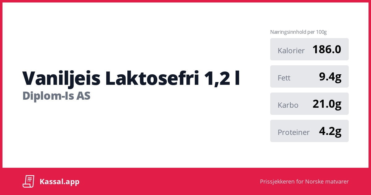 Vaniljeis Laktosefri 1,2 l Kassalapp®