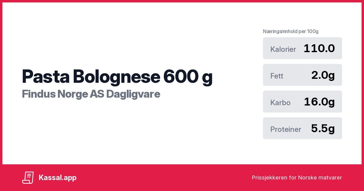 Pasta Bolognese 600 g - ?Kassalapp