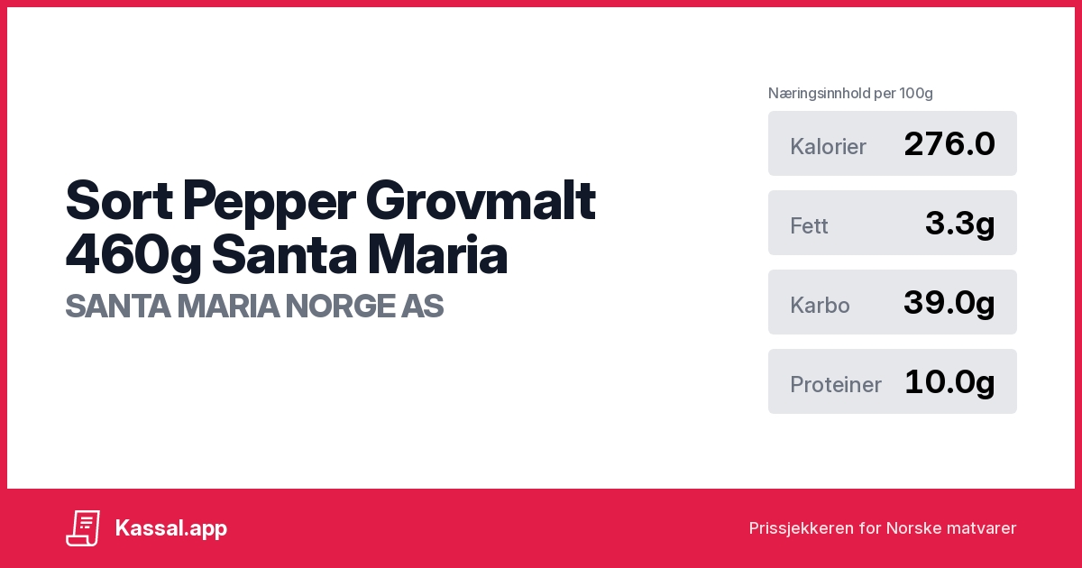 Sort Pepper Grovmalt 460g Santa Maria - Kassalapp®