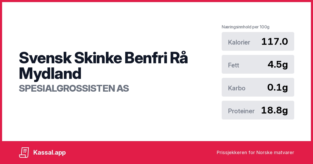 Svensk Skinke Benfri Rå Mydland - Kassalapp®