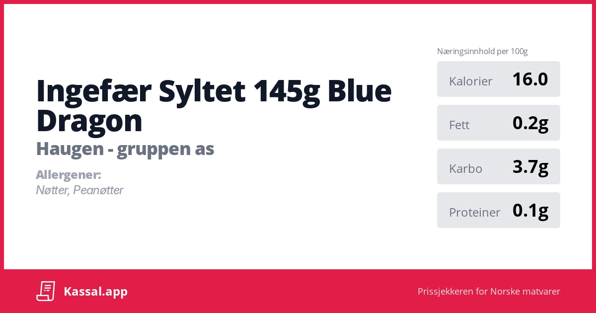 Ingefær Syltet 145g Blue Dragon - Kassalapp®