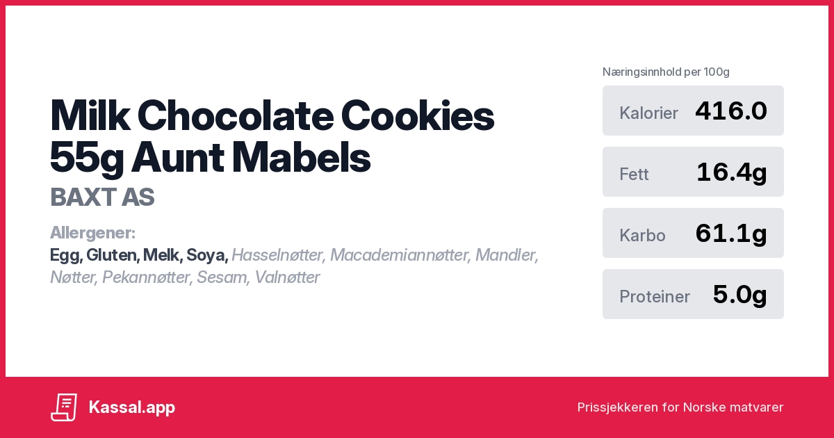 Milk Chocolate Cookies 55g Aunt Mabels Kassalapp®