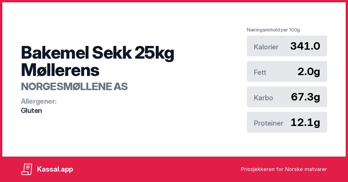 Bakemel Sekk 25kg Møllerens - Kassalapp®